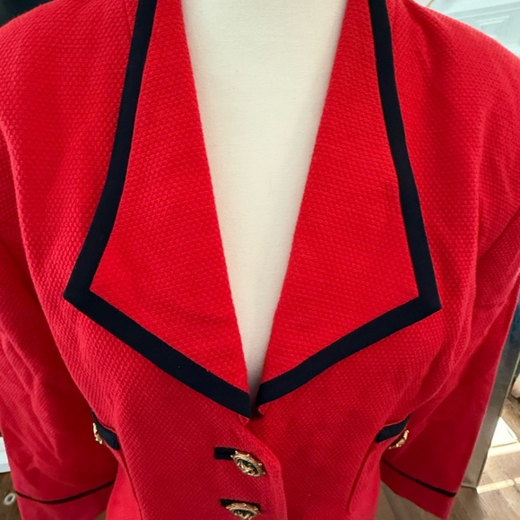 Vintage Albert Nipon Red Blazer with Black Accents and Cool buttons - Picture 3 of 7